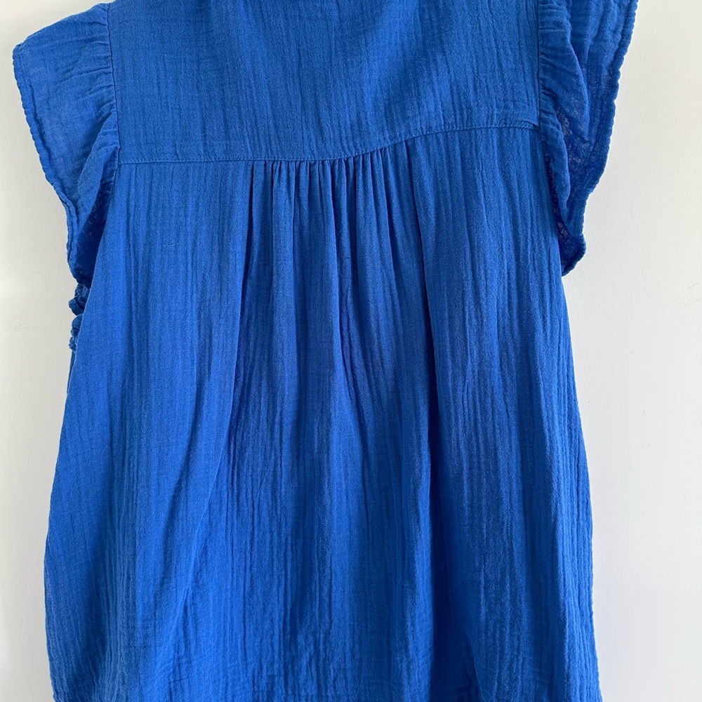 H&M Royal Blue Ruffle Sleeve Button-Down Top in Soft Muslin Cotton - Picture 3 of 3